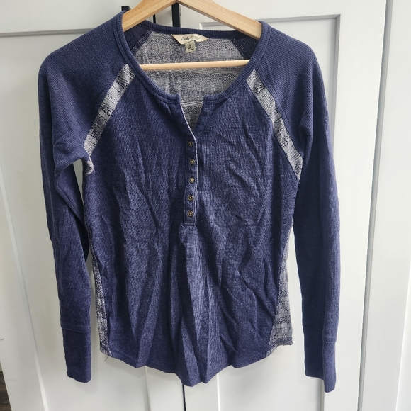 Lucky Brand Thermal Henley Long Sleeve Top Raglan Small - Picture 2 of 6